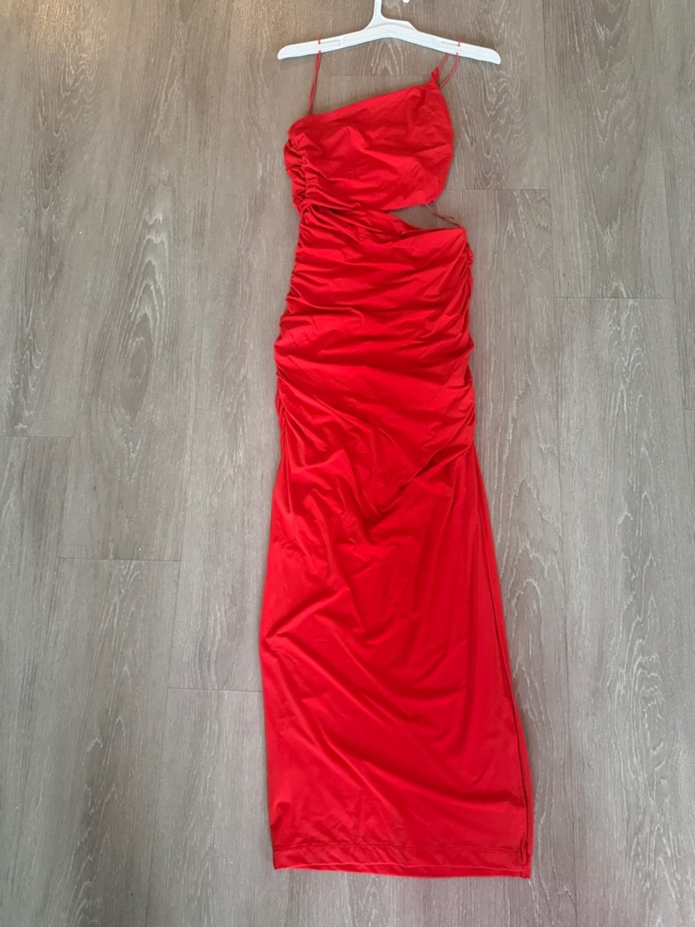 Red One-Shoulder Cutout Evening Dress